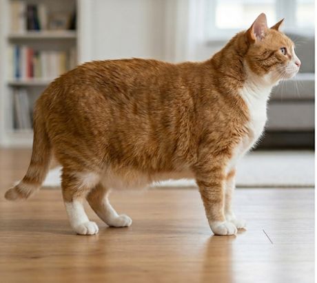 Chat à son poids de forme vu de profil : taille marquée et ventre remonté